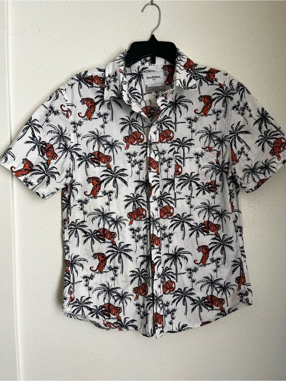 Goodfellow & Co White Shirt with Orange and Black Tiger Palm Print